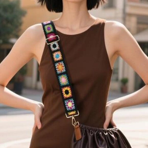 Wide Purse Straps Crochet Flower Replacement Crossbody for Handbag - Picture 3 of 10